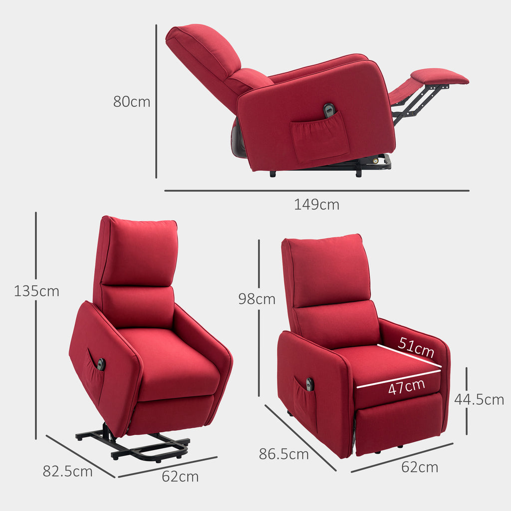 Electric Lifting Armchair with Remote Control and Fabric Pocket, Red