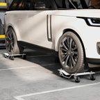 Set of 2 Non-Slip Metal Car Dollies with Lockable Swivel Wheels, Silver