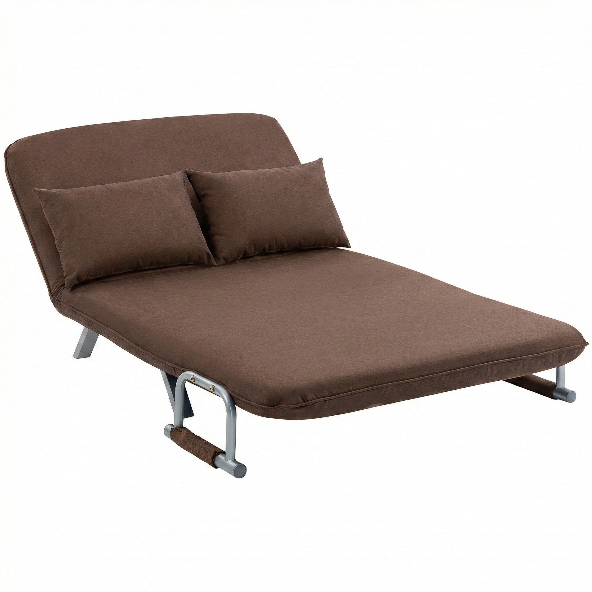 HOMCOM 2-Seater Faux Suede Sofa Bed with Adjustable Backrest and 2 Cushions, 111x80x78 cm, Brown