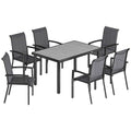 Outsunny 7-Piece Outdoor Set with 2-Section Garden Table and 6 Stackable Texteline Chairs, Grey