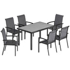 Outsunny 7-Piece Outdoor Set with 2-Section Garden Table and 6 Stackable Texteline Chairs, Grey