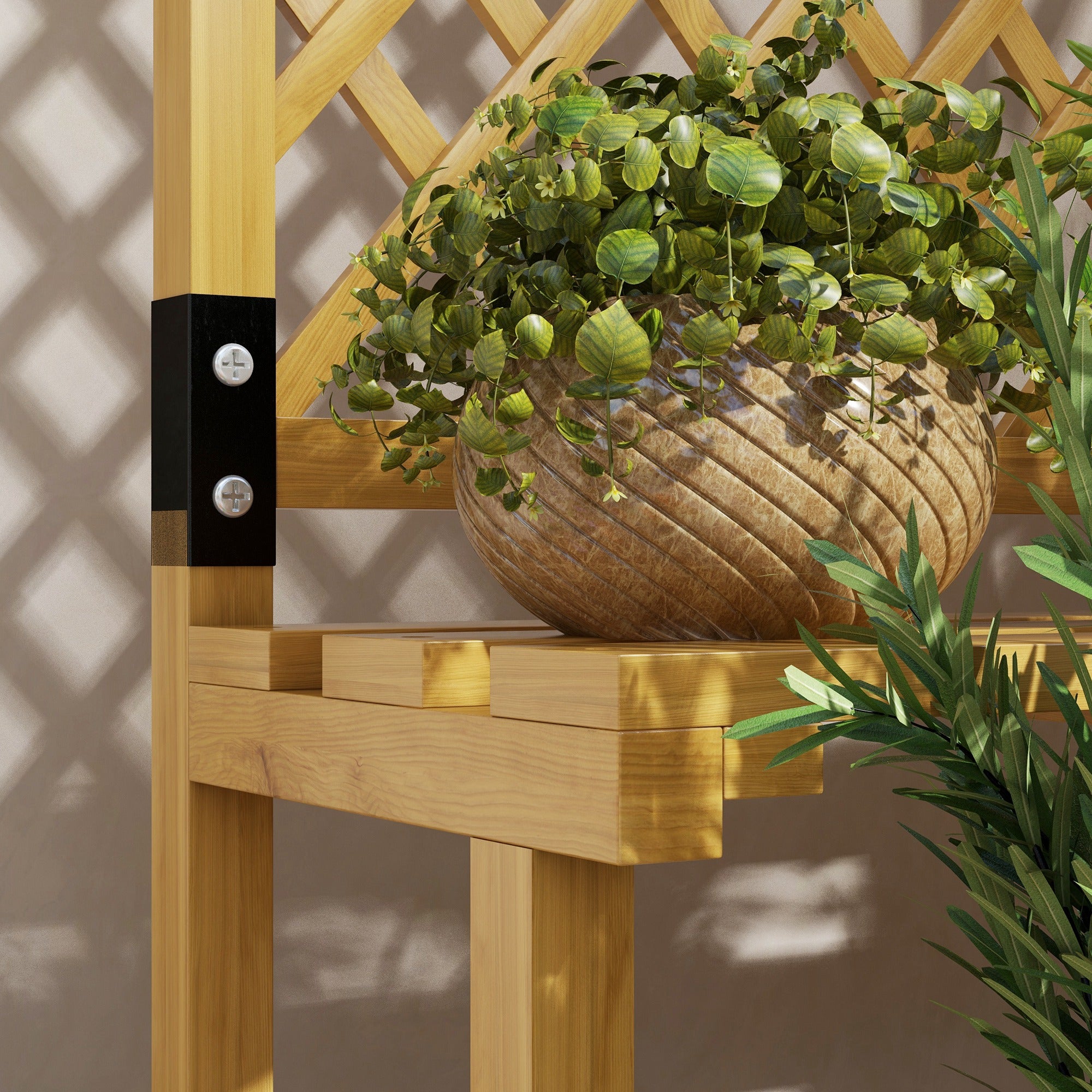 Outsunny Planter with 2-Tier Grille with Roof and Slatted Shelves, in Fir Wood, 60x50x166 cm - Borgè