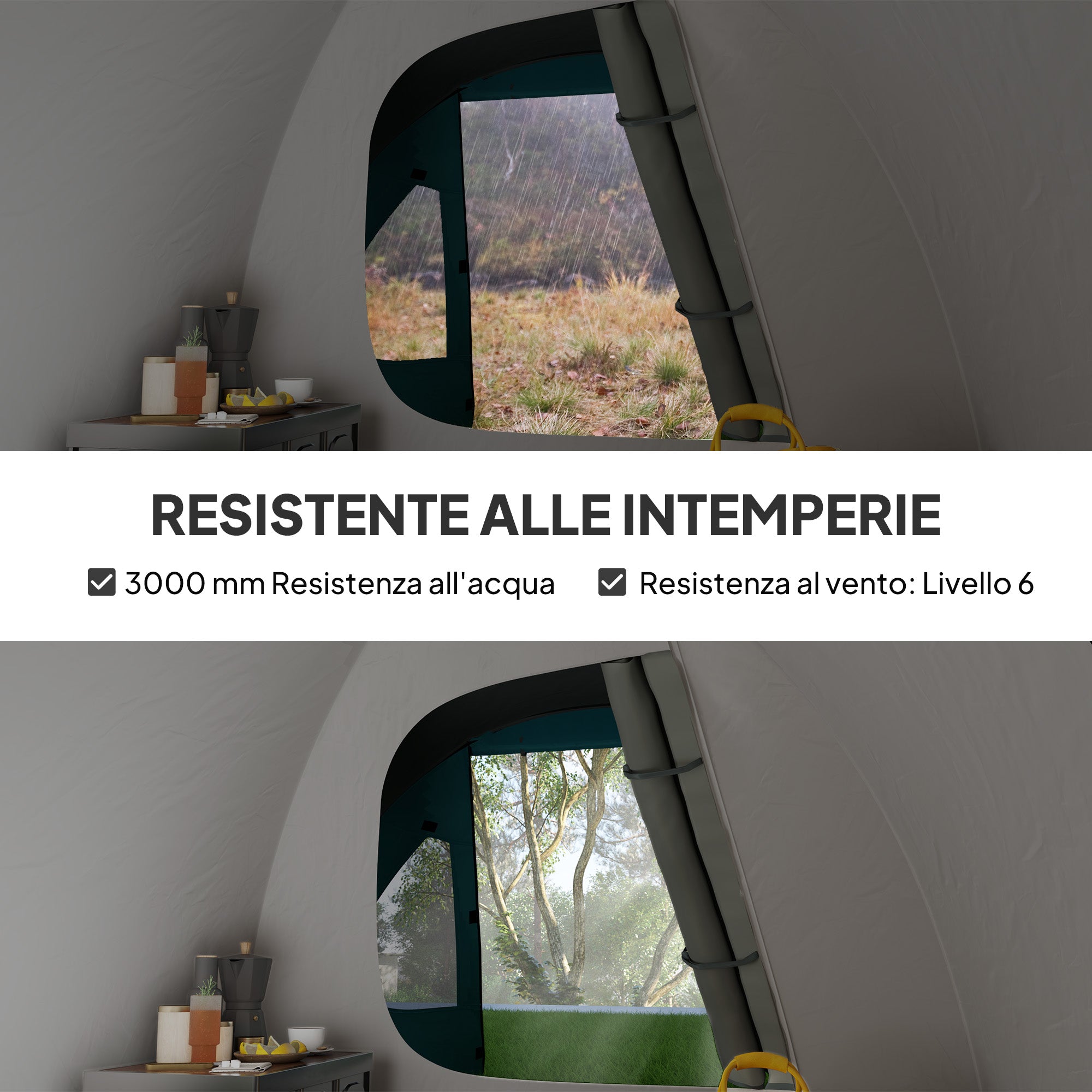 3-Person Camping Tent with Bedroom and Veranda, 3000mm Waterproof and Transport Bag, Light Blue