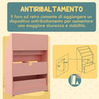 Small Children's Bookcase with MDF Shelves and Drawer, 60x29.9x90cm, Pink