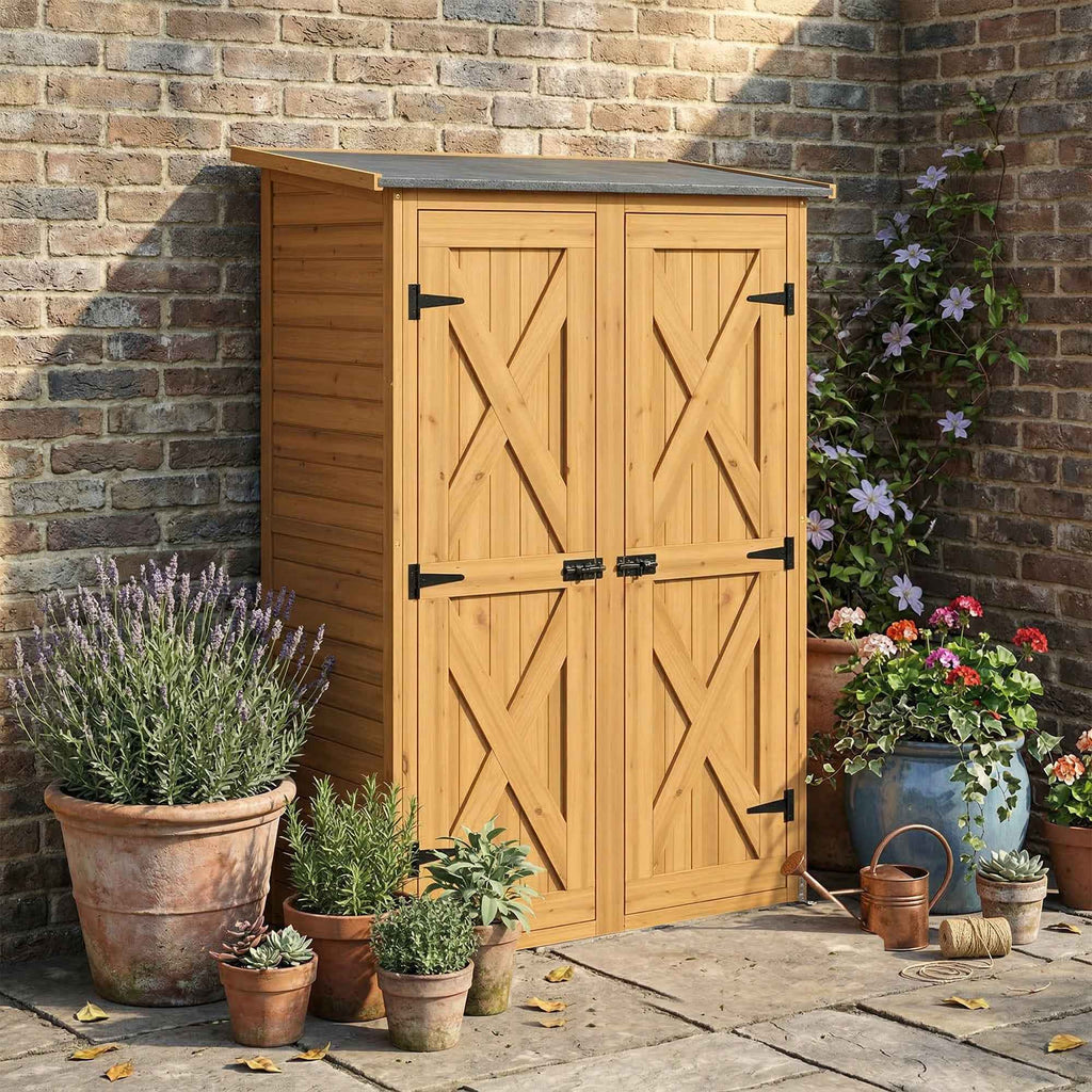 Outsunny Brown Wooden Shed, Tool Storage with 2 Shelves