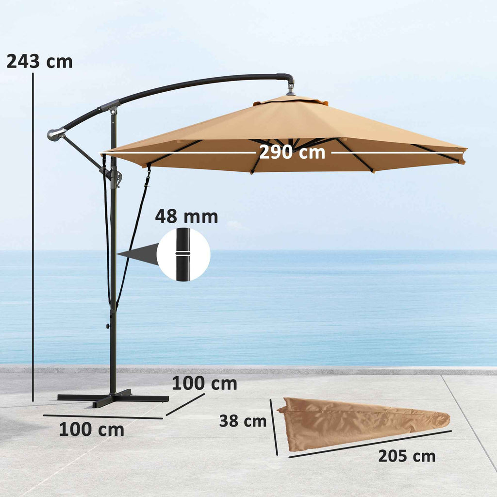 Outsunny 3m Off-Center Umbrella with Air Vents, Cross Base and Crank Handle, in Metal and Polyester, Khaki