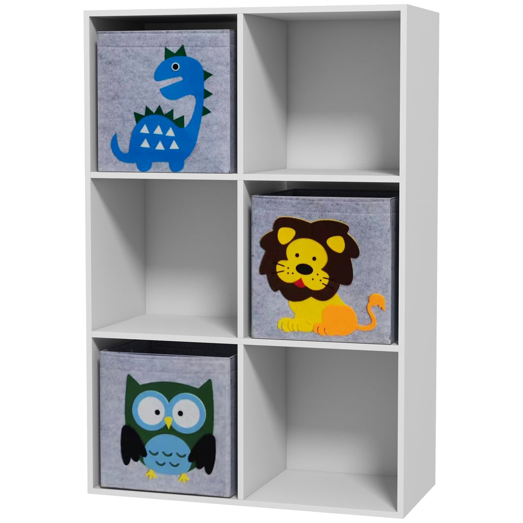 Children's Toy Shelf with 6 cube spaces, MDF and Melamine Construction - 61.8x29.9x91.5 cm, Grey and White - Borgè