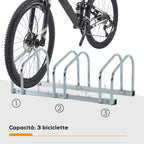 Floor or Wall Mounted Bike Rack, Steel Bike Storage for 3 Bikes, Wheels up to 55 mm, 70.5 x 33 x 27 cm, Silver