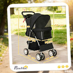 PawHut Folding Dog Stroller with Basket and Cup Holder, Max. Weight 10 kg, 77 x 44 x 102 cm, Black