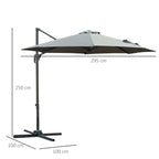Outsunny Garden umbrella crank and 8 sticks with adjustable angle, Ø2.95x2.5 m, gray - Borgè