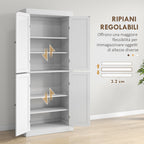 Tall Kitchen Cabinet with 6 Adjustable Shelves and 2 Wooden Doors, 76x40.5x184 cm, White