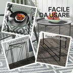 Garden Coffee Table with Removable Tray and Folding Steel Legs, Ø46x50 cm, Black