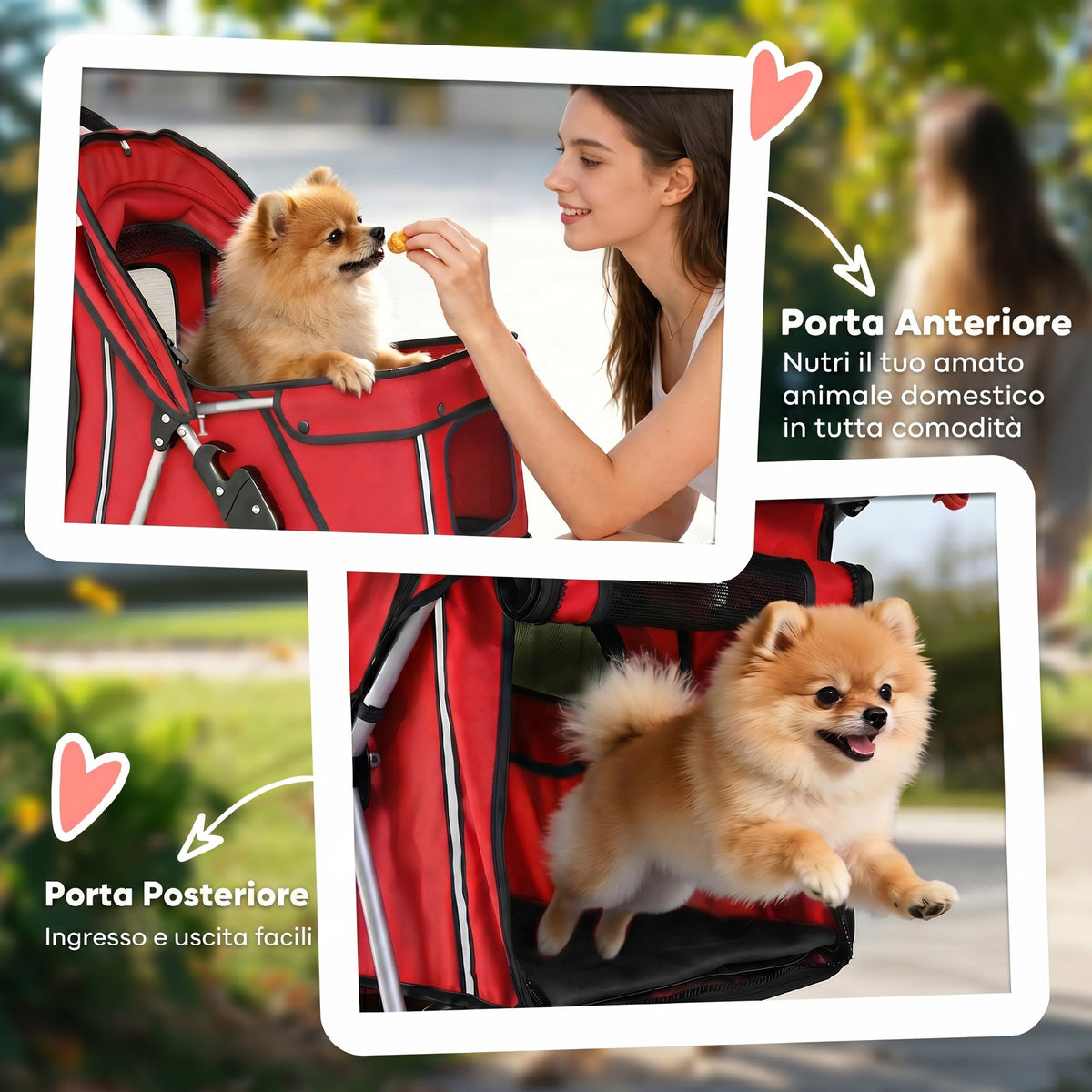 PawHut Foldable Dog Stroller with Cup Holder and Storage Basket, Red