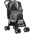 Dog Stroller with Basket, Cushion and 2 Leashes, Steel and Oxford Fabric, 81x48x99 cm, Black and Grey