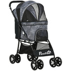 Dog Stroller with Basket, Cushion and 2 Leashes, Steel and Oxford Fabric, 81x48x99 cm, Black and Grey