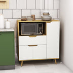 Microwave Cabinet with Open Shelf, Cabinets and Drawer, 90x40x98.5cm White and Wood
