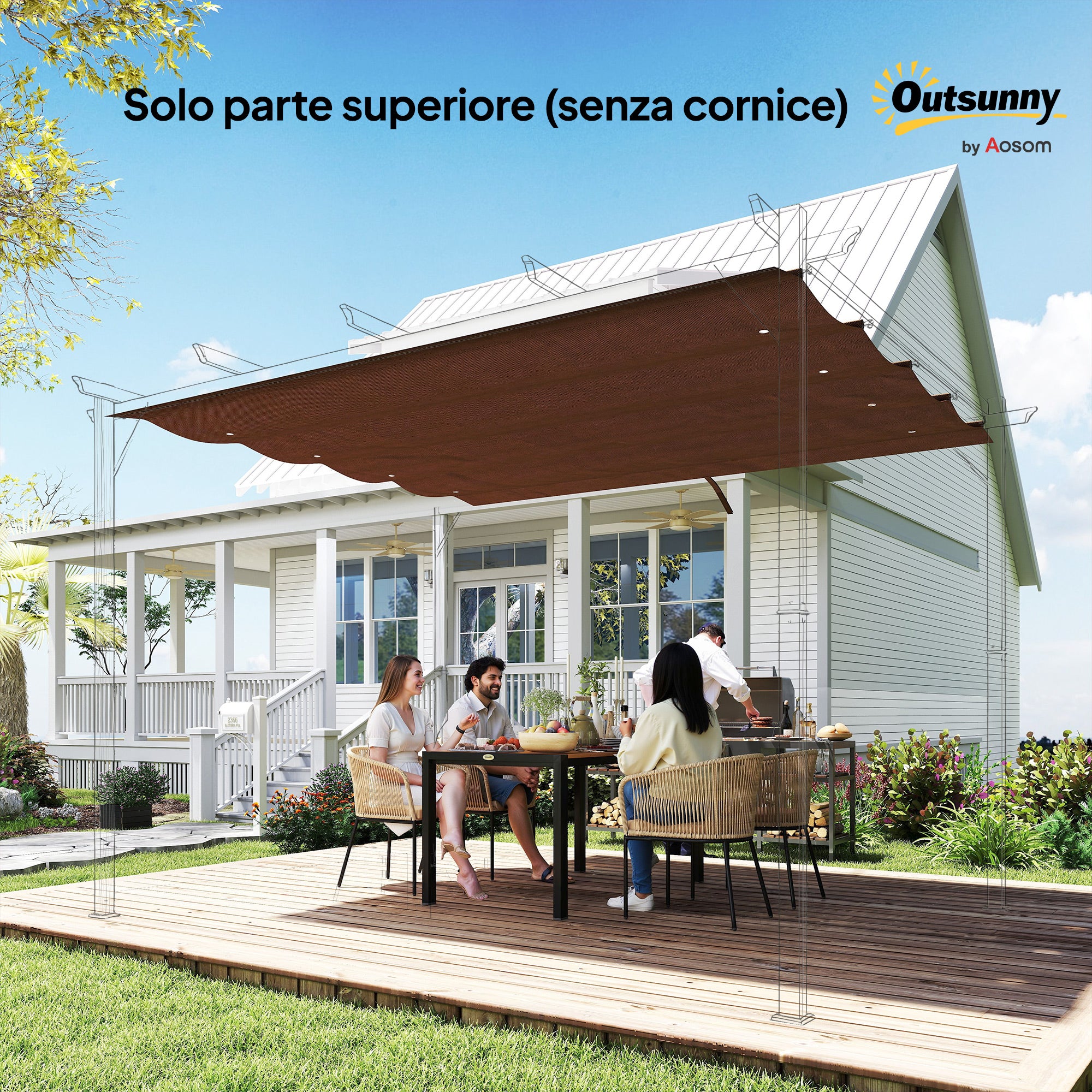 Outsunny Coffee White Polyester UV-Resistant Outdoor Pergola Cover with 8 Drainage Holes, 286x245 cm