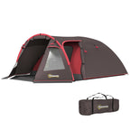 2-4 Person Camping Tent with Separate Rooms, Waterproof with Double Doors, Gray