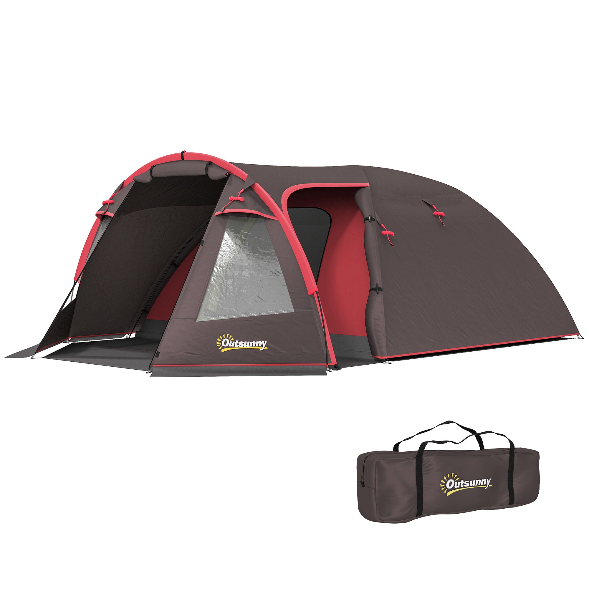 2-4 Person Camping Tent with Separate Rooms, Waterproof with Double Doors, Gray