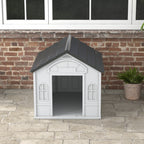 Waterproof PP Dog House with Sloped Roof and Entrance Door, 84.2 x 98.2 x 82 cm, Grey