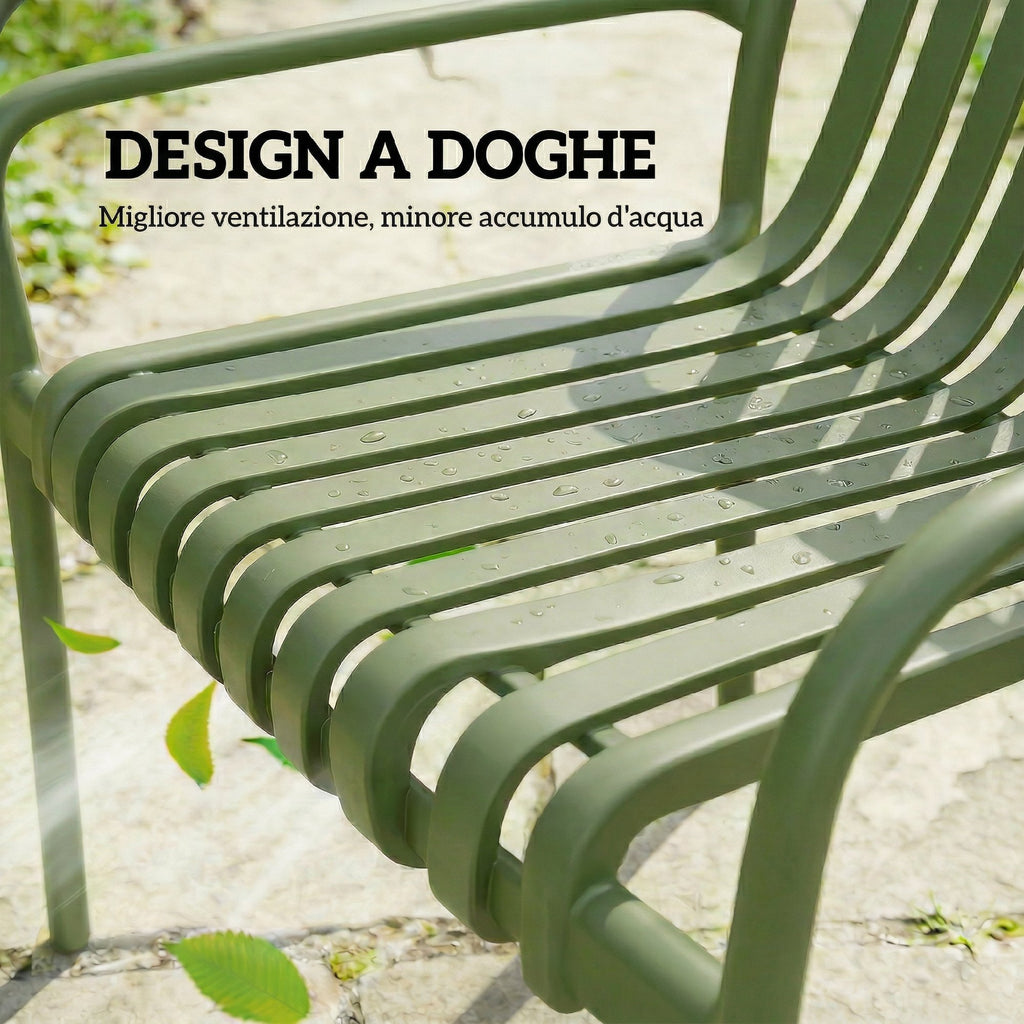 Outsunny Set of 4 Stackable Patio Chairs, Outdoor Dining Chairs with Curved Backrest, Slatted Seat and Armrests