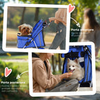 Folding Dog Stroller for Small Dogs, Dog Pushchair with Braked Wheels, Cup Holder, Storage Basket and Removable and Washable Padding, for Pets up to 10 kg, Blue