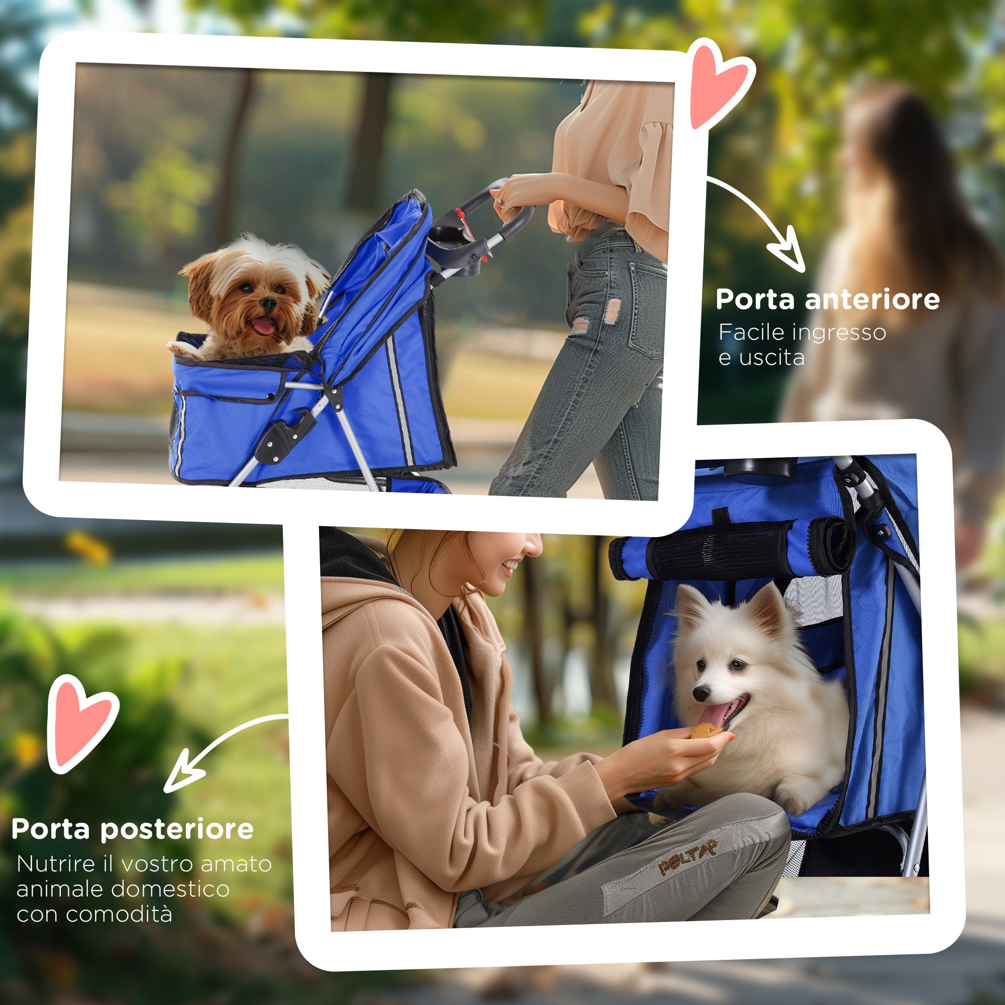 Folding Dog Stroller for Small Dogs, Dog Pushchair with Braked Wheels, Cup Holder, Storage Basket and Removable and Washable Padding, for Pets up to 10 kg, Blue