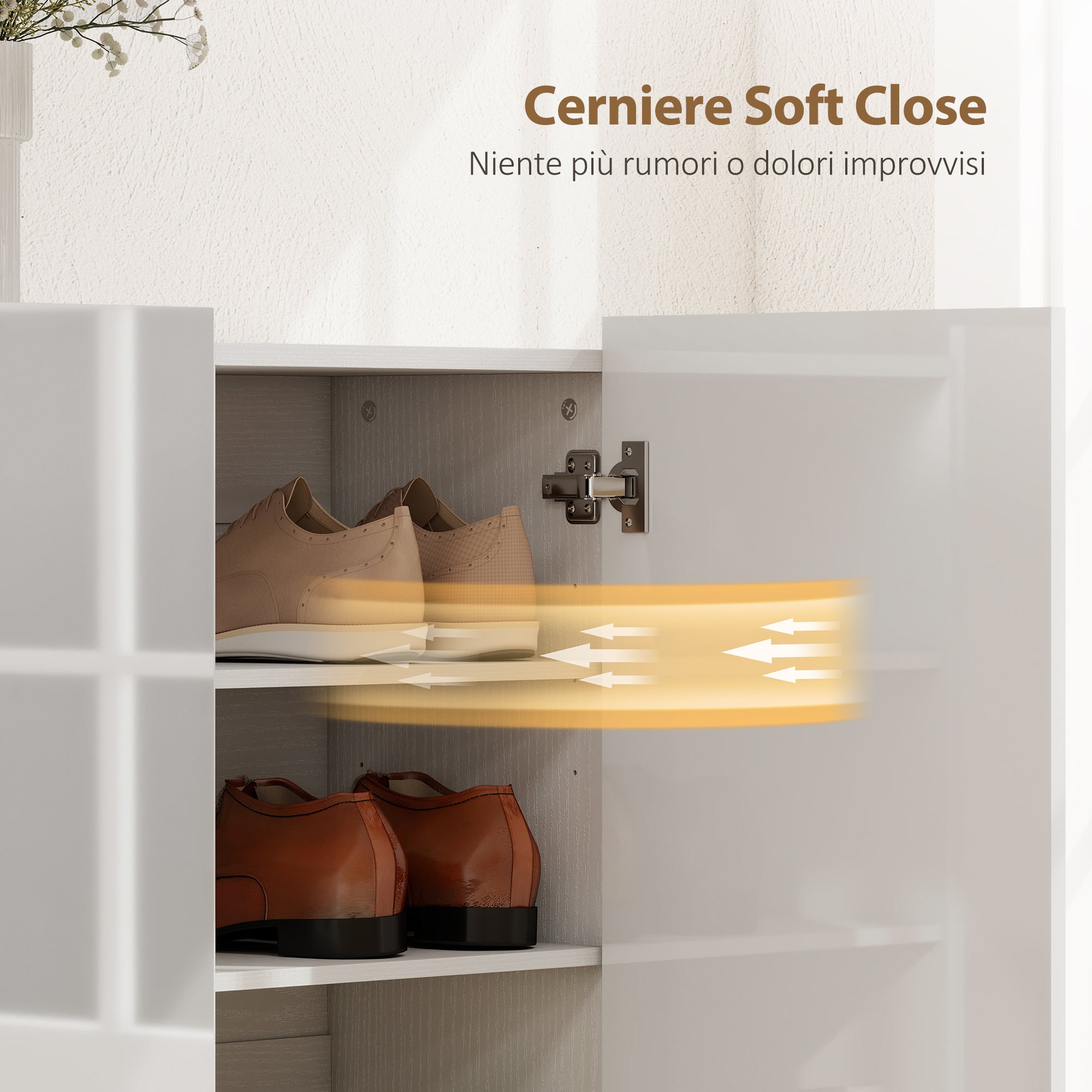 Slim Entryway Shoe Rack for 25-30 Pairs of Shoes with Soft-Close Doors, Glossy White