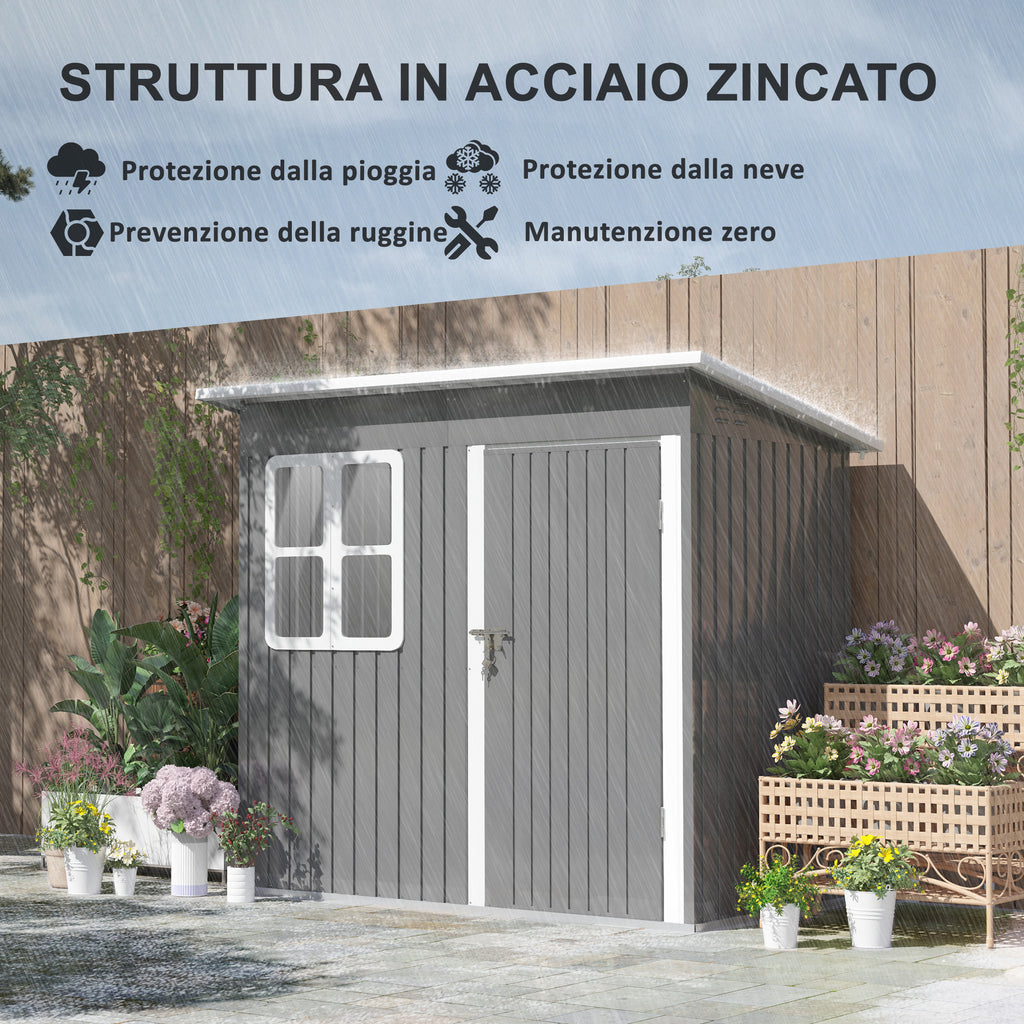 Steel Garden Shed with Locking Door, Window and Air Vents, 2.2 x 1.3 m, Gray