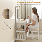 Dressing Table with Mirror and Adjustable LED Lights, 6 Drawers, 2 Shelves and Electrical Sockets, White