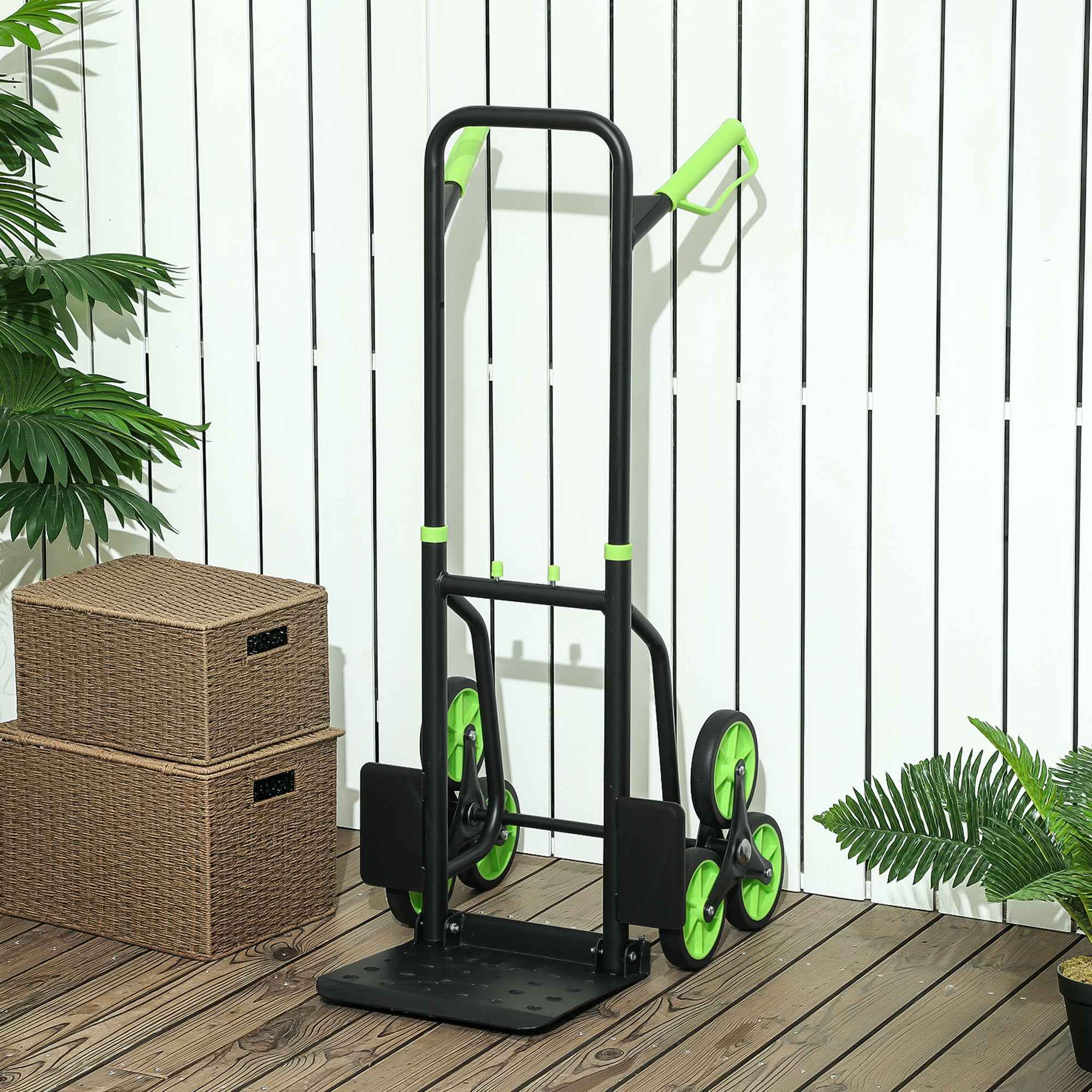DURHAND 6-Wheel Folding Stairlift Cart, 120kg Load Capacity, Steel, for Moving, Gardening, Green