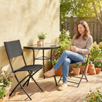 Outsunny 3-Piece Bistro Set with 2 Texteline Chairs, Semi-Circular Tempered Glass Table, Black