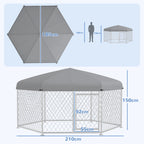 PawHut Large Dog Run with UV-Proof Oxford Fabric Roof, 2.1x1.85x1.5m, Silver and Gray - Borgè