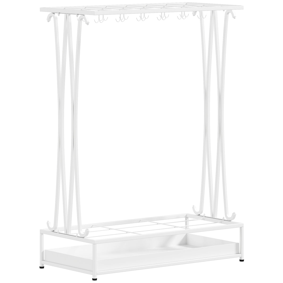 HOMCOM Umbrella Stand with Water Tray, 21 Holes and 24 Umbrella Hooks, Steel, 50x24x68 cm, White