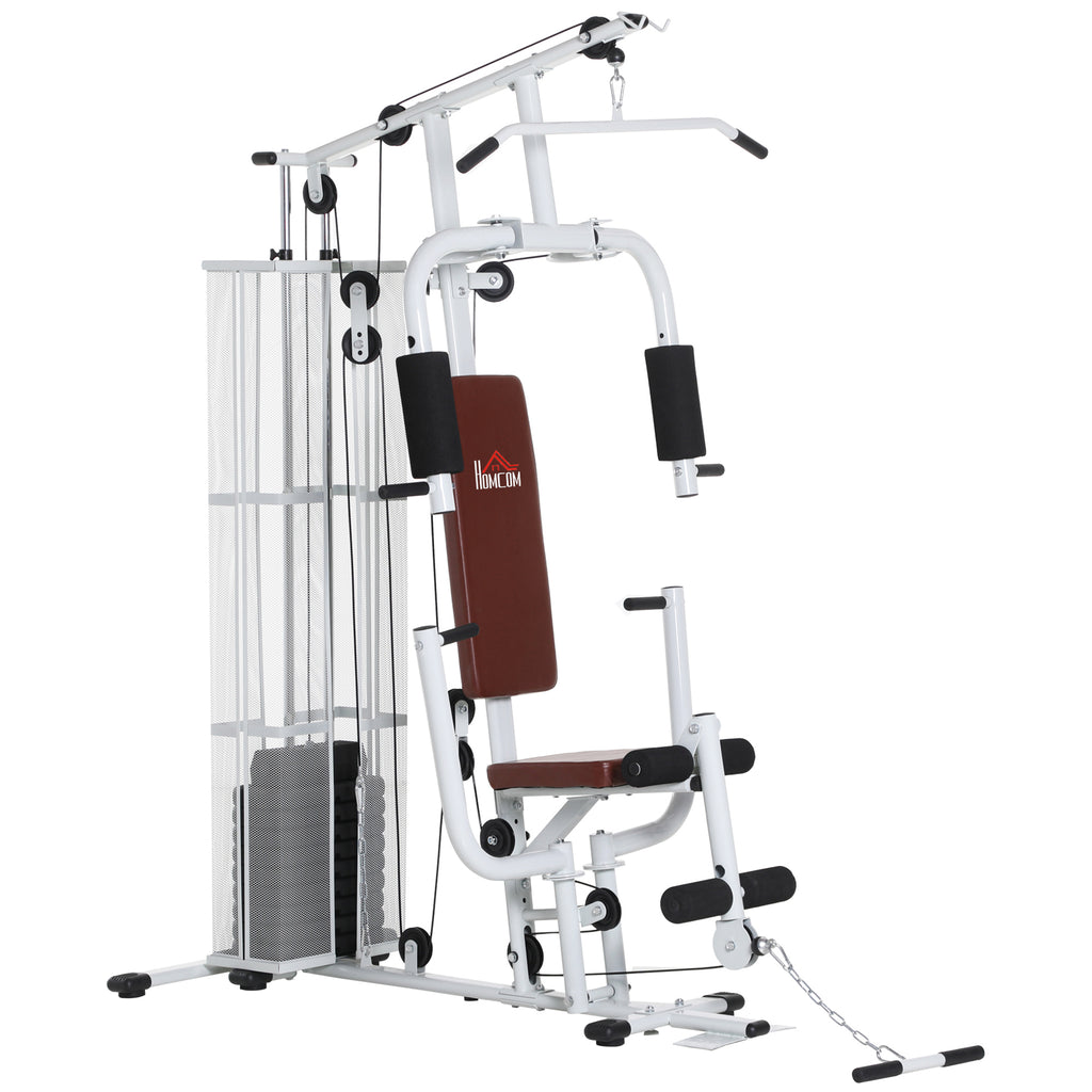 Multifunctional Fitness Station for Home and Gym with 4 Padding, in Steel and PU, 150x110x210 cm, White