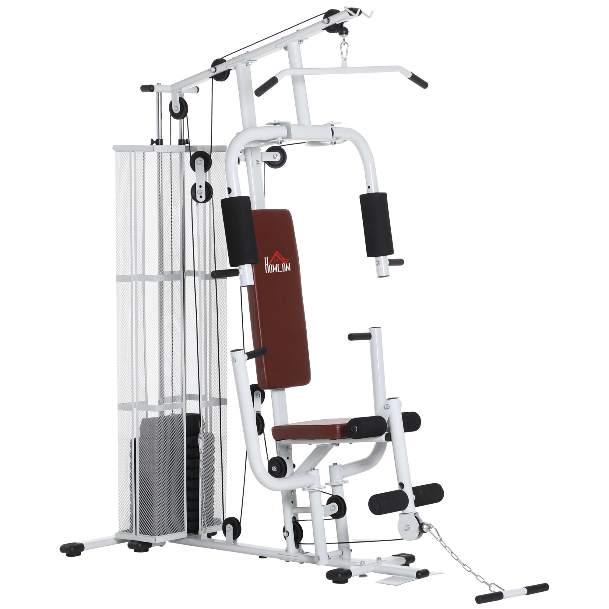 Multifunctional Fitness Station for Home and Gym with 4 Padding, in Steel and PU, 150x110x210 cm, White