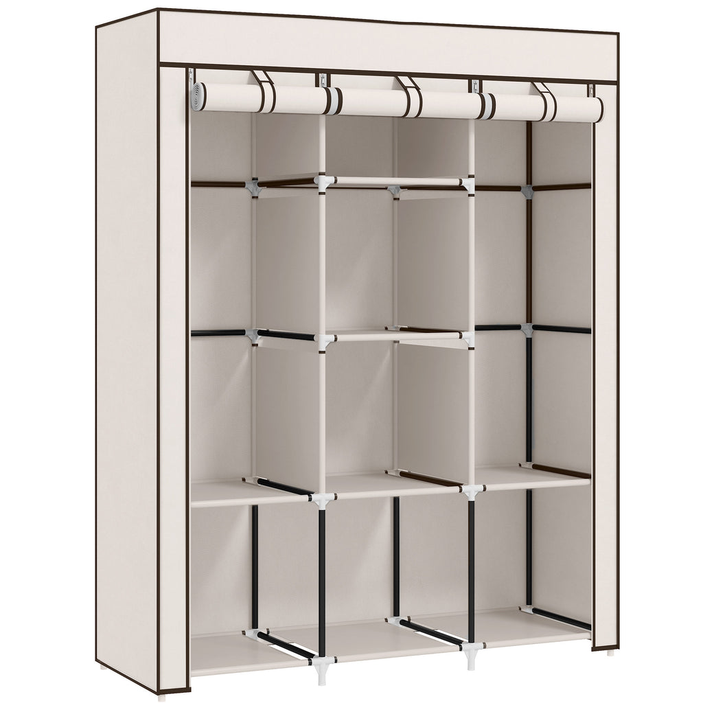 HOMCOM Space-Saving Wardrobe with Raised Base, 8 Shelves and 2 Bars, in Non-Woven Fabric and Steel, Cream