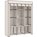 HOMCOM Space-Saving Wardrobe with Raised Base, 8 Shelves and 2 Bars, in Non-Woven Fabric and Steel, Cream