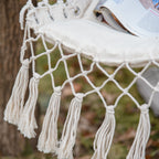 Indoor and Outdoor Hanging Rocking Chair in Fabric with Tassels, 90x50 cm, Cream