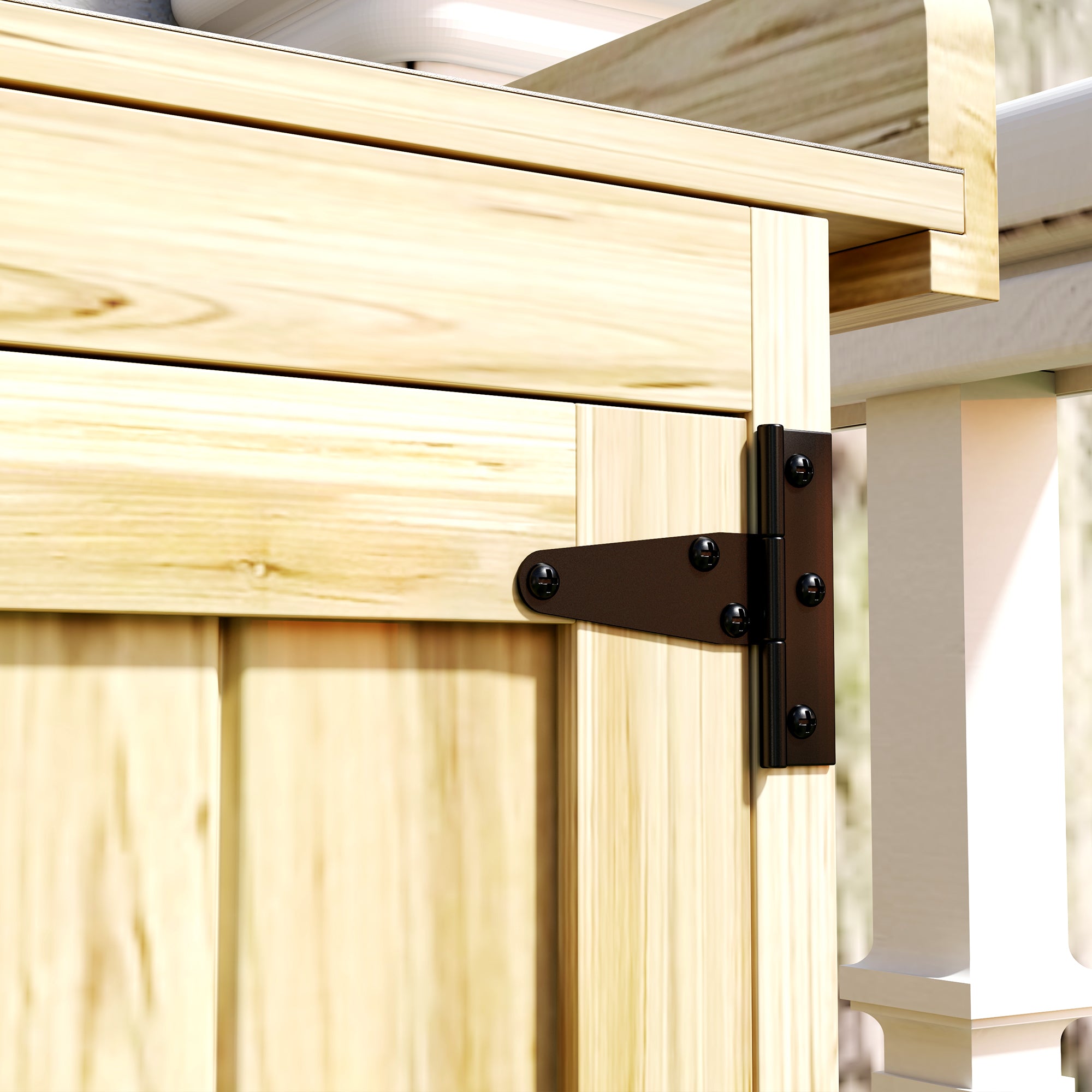 Outsunny Outdoor Storage Cabinet, Wooden Tool Shed with Shelf, with 2 Doors for Garden, Patio, Wood Color