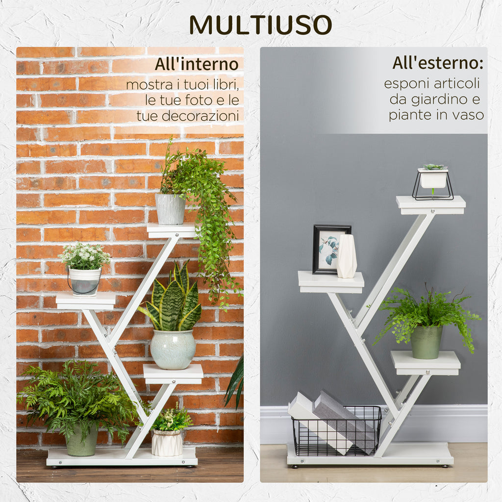 Outsunny 4-Tier Indoor/Outdoor Plant Stand in MDF and Steel, 50.5x24x81 cm, White