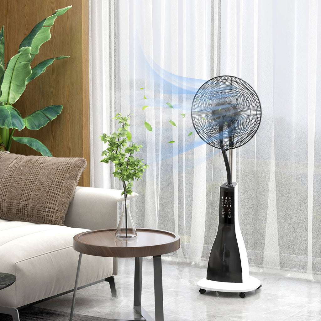 HOMCOM Nebulizer Fan with 3L Tank, 3 Modes and 3 Speeds, 44.5x38.5x120 cm, Black and White - Borgè