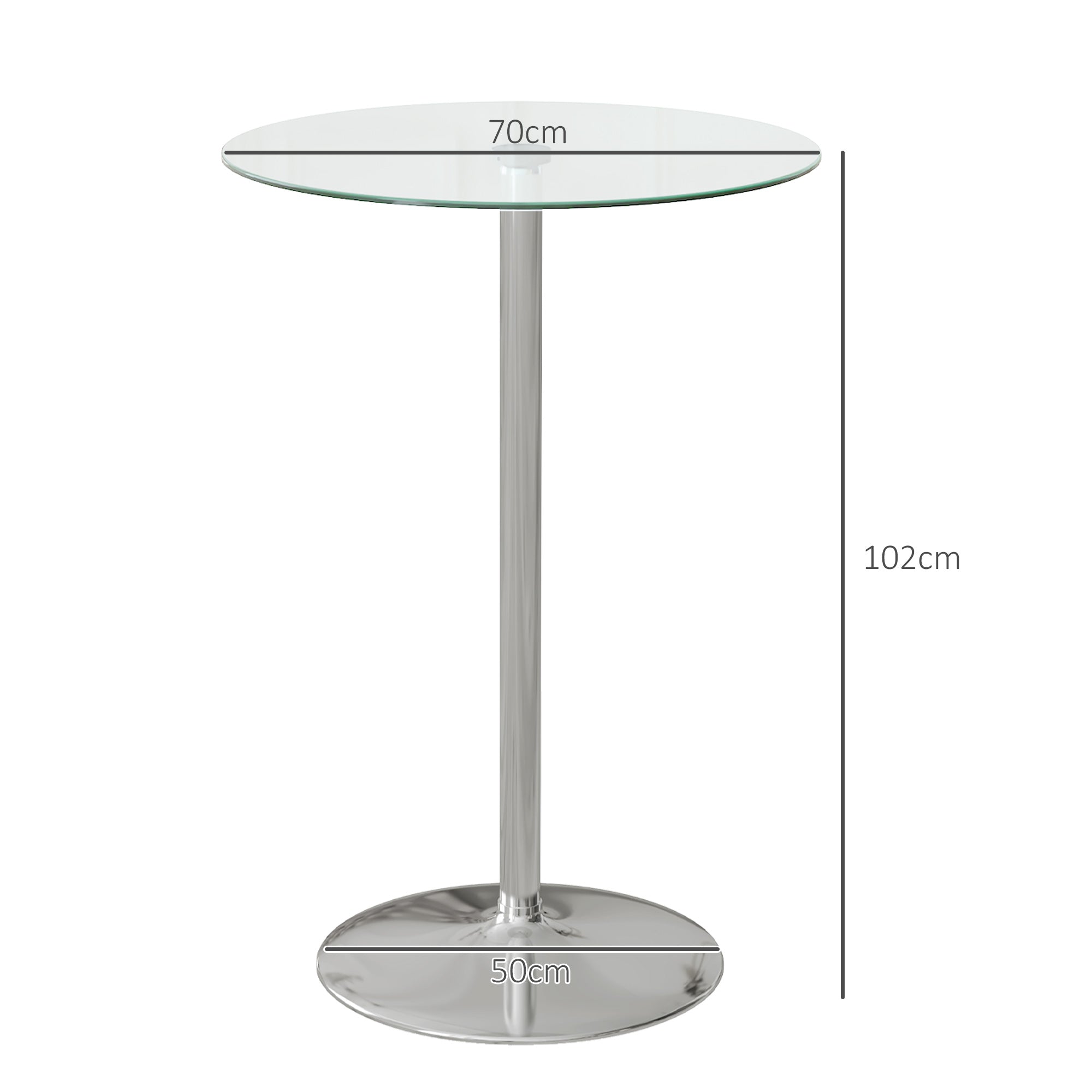 Homcom tall table from modern round bar with steel base and glass top, Ø70x102cm, transparent - Borgè