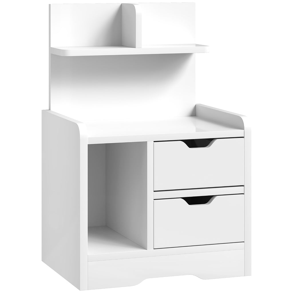 HOMCOM Bedroom Nightstand with 2 Drawers and Storage Shelves, Modern Wooden Nightstand, Gloss White