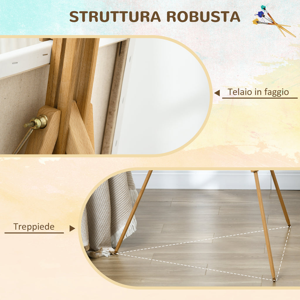 Space-Saving Beech Wood Painting Easel with Adjustable Height and Angle, 93x84x183 cm