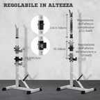 Set of 2 Steel Barbell Stands with 3 Hooks, Adjustable Height and 200kg Capacity, Silver and Black