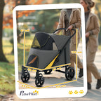 Folding Dog Stroller for Medium Dogs with Zippered Entrances and Mesh Windows, 112x65x100 cm - Borge' Group Limited