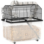 2-Tier Hamster Cage with Wheels, Tubes, Bowl, Bottle and Ramp, 58x43x57 cm, Black