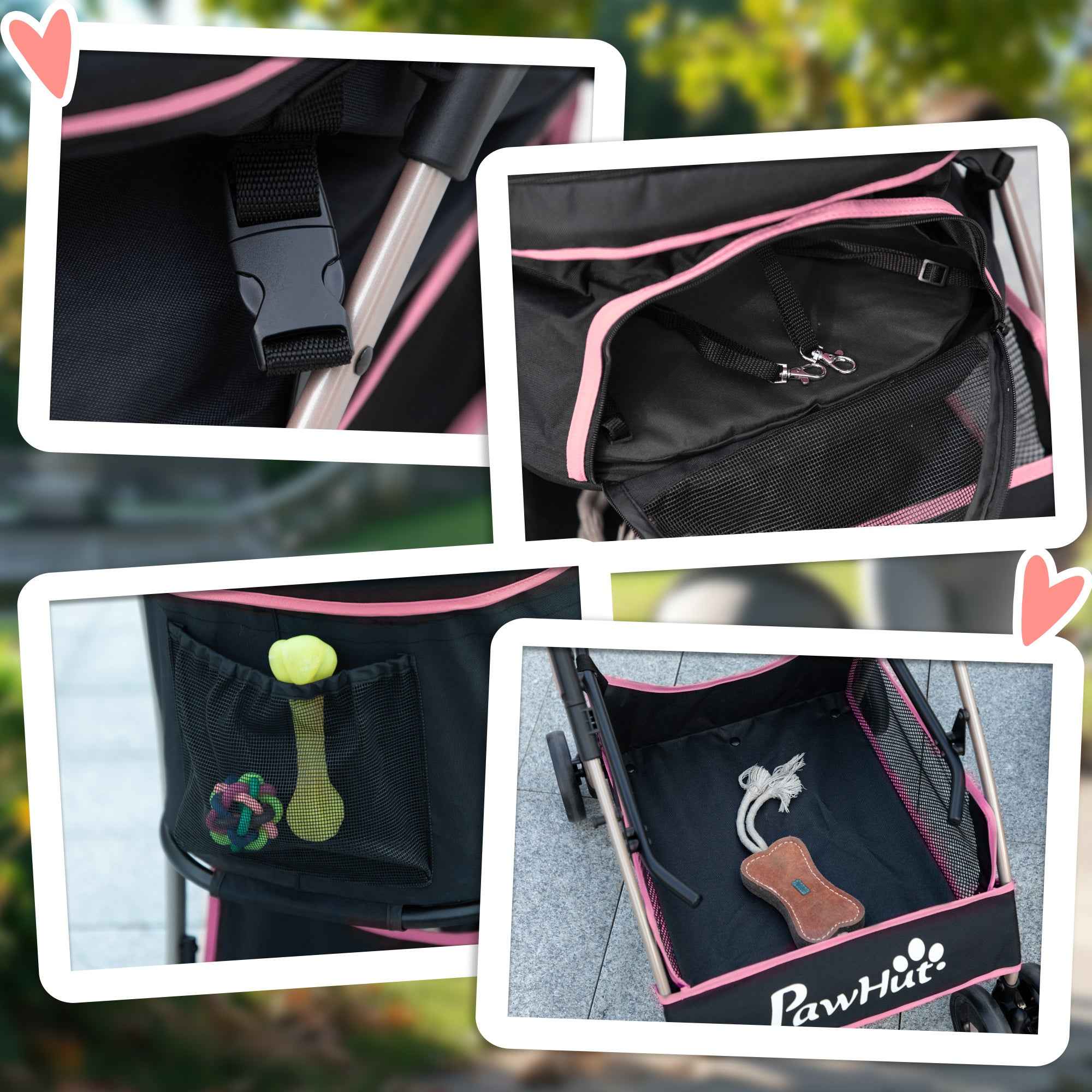 PawHut 2-in-1 Foldable Dog Stroller, Convertible to a Carrier with 2 Leashes and Cushion, Pink