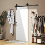 Country Style Sliding Door with Track and Handle, Wood and Steel, 183x0.6x4 cm, Black and White